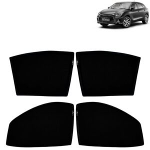 Car Sun Shade Curtains Only Compatible with Toyota Glanza (2022 Onwards) | Z-Black Fix-Type (Non-Magnetic) | UV & Heat Protection | Pack of 4 Pcs