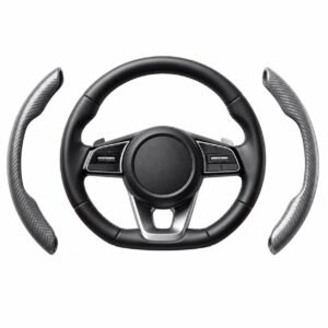 High Life Carbon Fiber Steering Wheel Grip Pads – Grey Color | Anti-Slip Textured Steering Wheel Cover Grip | Universal Fit for Cars | Premium Comfort & Control