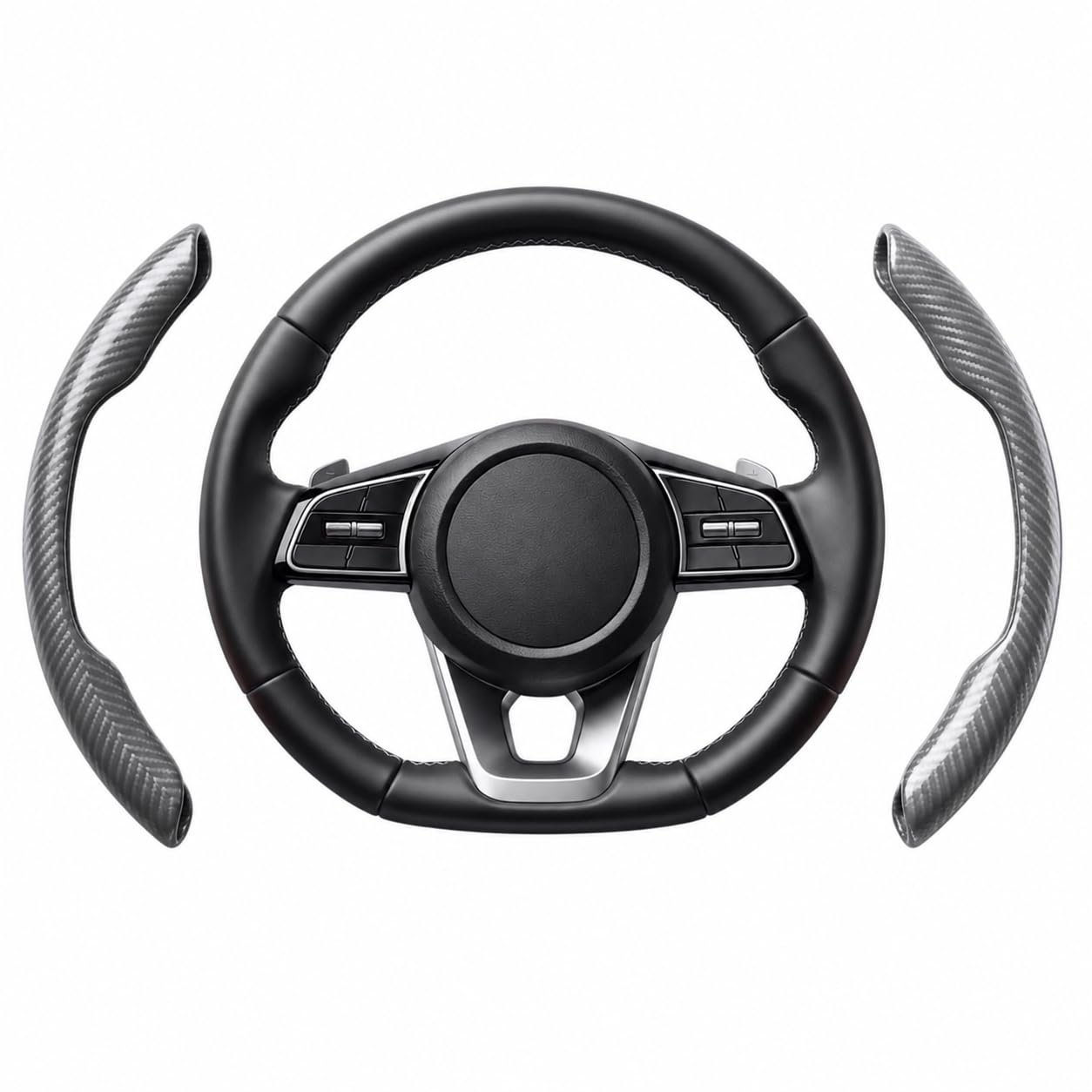 High Life Carbon Fiber Steering Wheel Grip Pads – Grey Color | Anti-Slip Textured Steering Wheel Cover Grip | Universal Fit for Cars | Premium Comfort & Control