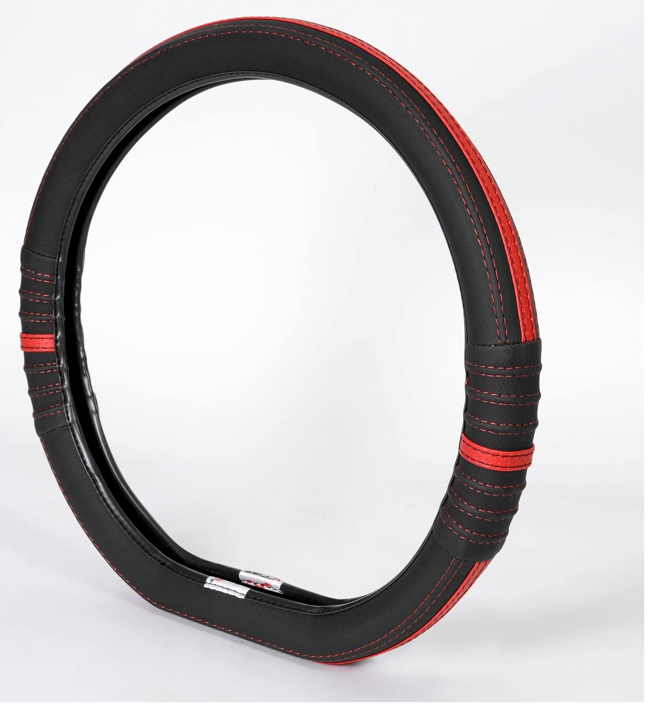 Premium Faux Leather Car Steering Wheel Cover | Flat Bottom (D Shape) Breathable Anti Slip Steering Cover for Untlimate Comfort & Style (Black-Red) - Image 3