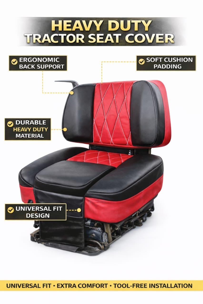 Luxury Diamond-Stitched Seat Cover, Red and Black, Premium PU Leather, Quilted Design, Padded Comfort, Universal Fit for Lawn Mower or Tractor - Image 3
