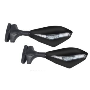 EXTSRM2 Universal Motorcycle Rearview Side Mirrors with LED Turn Signal Indicator Adjustable Bike Rear View Mirror for R15 & Other Full Flared Bikes (Amber Yellow)