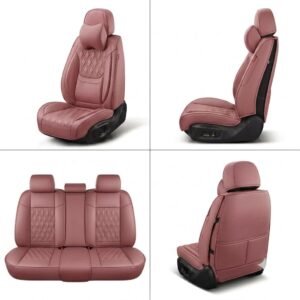 PU Leather Car Seat Cover with Neck Pillow, Pink, 2019