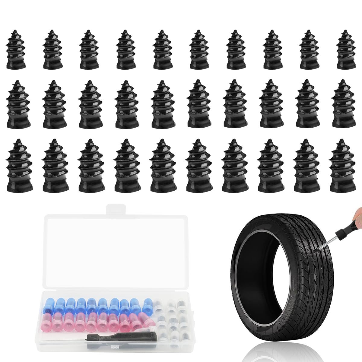 30 Pcs Tubeless Tyre Puncture Repair Kit 3 Sizes
