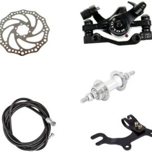 Front Disc Brake Complete Set Disk Brake Plate, Machine, Wire, Hub and Fork Clip (Set of 5 Items) Black