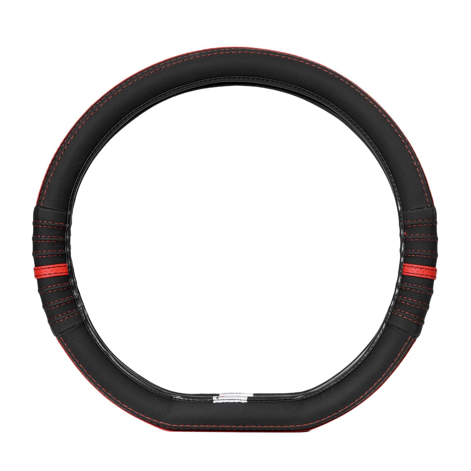 Premium Faux Leather Car Steering Wheel Cover | Flat Bottom (D Shape) Breathable Anti Slip Steering Cover for Untlimate Comfort & Style (Black-Red)