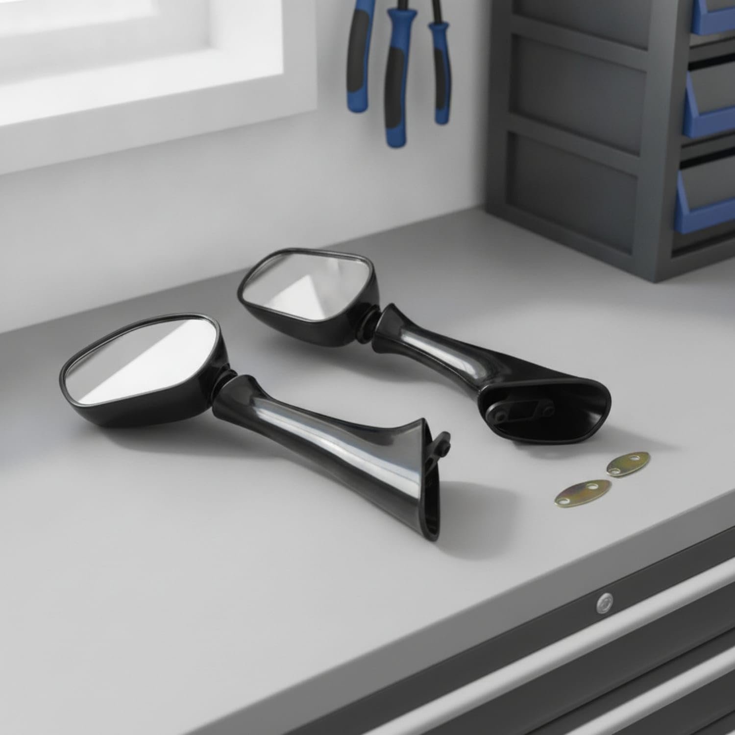 ® Glossy Black Motorcycle Mirrors with Mounting Plates Tapered Motorcycle Rearview Mirrors Angular Rear View for Motorcyclists, Garage Repairs, Rearview for| Assemblies| | & Scooter Parts & - Image 5