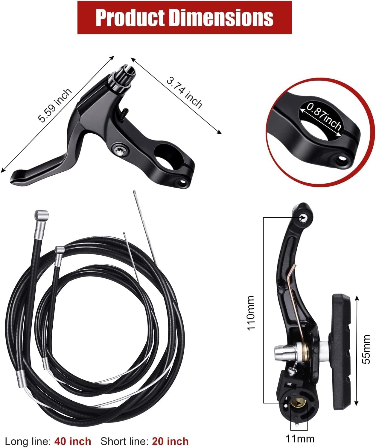 Complete Cycle Brake Set - Front and Rear V Breaks with Pads, Brake Lever, and Cables | Compitable with Hybrid, Racer and Mountain Bikes (Compete Brake Set) - Image 2