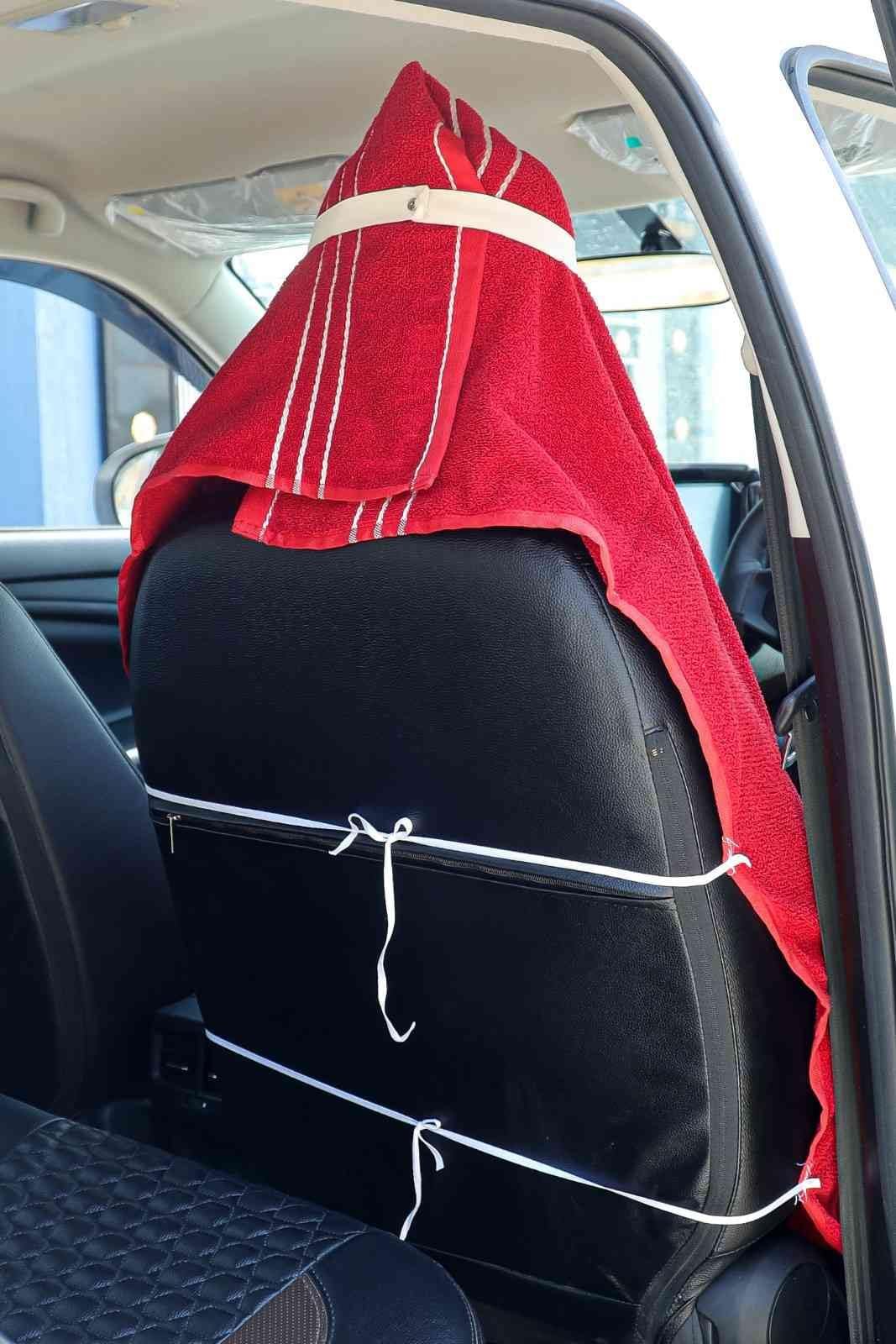 Cotton Car Seat Towel Cover, Universal Fit, Beige, Soft Driving Comfort, 130x50 cm (1, Red, 30 ×60) - Image 2