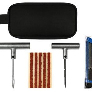Tubeless Tyre Puncture Repair Kit for Bike, Car, Scooter & SUV with Steal T-Handle - Universal Emergency Tyre Fix Tool Set, Flat Tire Puncher Repair Kit (with Storage Bag)