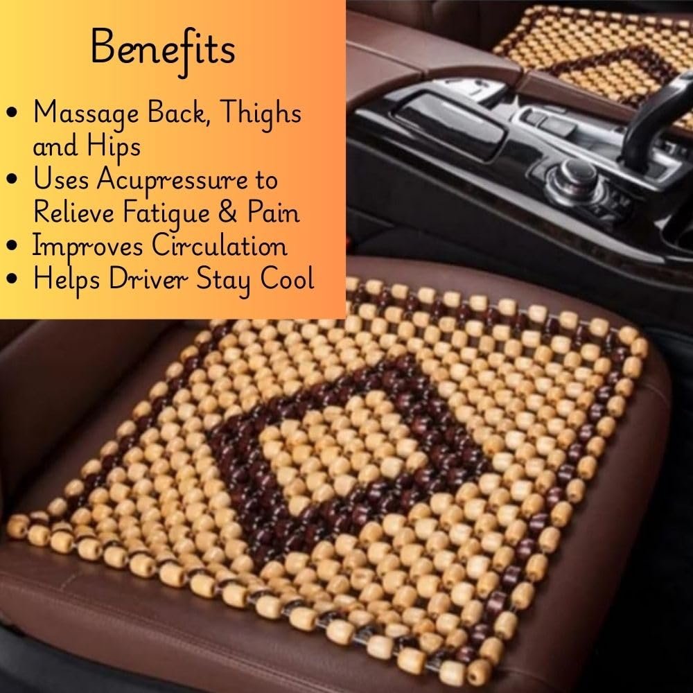 Wooden Bead Car Seat Cover 40 x 40 CM – Breathable & Massage Cushion for Car, Office & Home Seats, Back & Seat Support, (Gold) - Image 4
