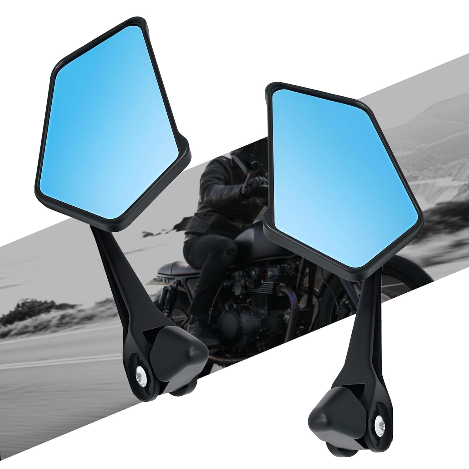 Original CNC Aluminum Motorcycle Rear View Mirrors for Bikes, Anti-Glare Glass, Universal Fit Rearview Side Mirrors, 360° Adjustable, Black, For Sports Bike, Cruiser & Street Bike Pair