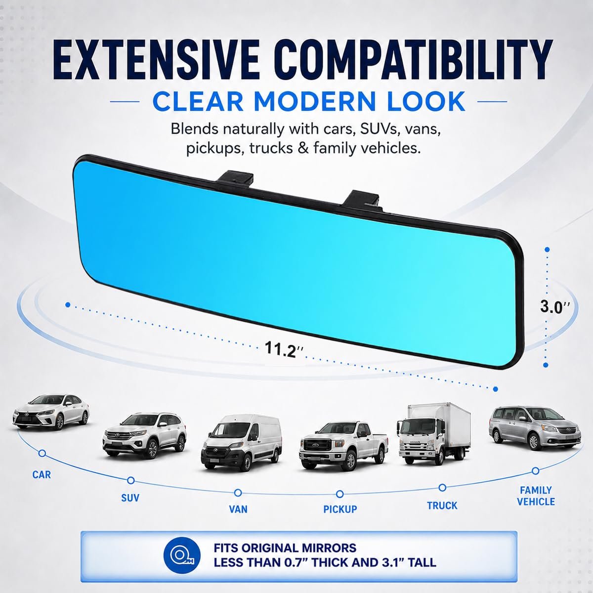 Anti Glare Rear View Mirror for Car, Clip on Wide Angle Rearview Mirror Eliminate Blind Spots Convex, Blue - Image 7