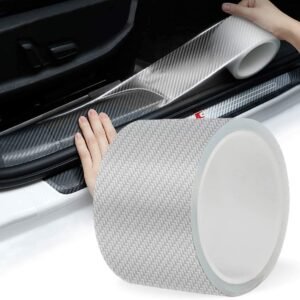 Car Sticker Carbon Fiber Rubber,Entry Guard Protector Strip Car Door Sill Protector,Bumper Door Guard Scuff Plate Protectors Tape Anti-Scratch Step 5 M Polyvinyl Chloride (Transparent)