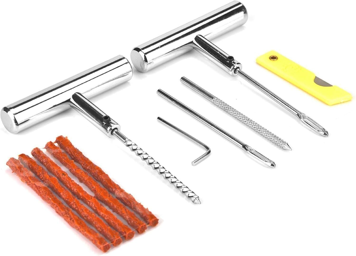 Portable Tire Repair Kit Tyre Repairing Tool Set with Box for Automobiles/Motorcycles/Electric Vehicles, Anti-Rust/Durable (13 Pcs Set) - Image 4