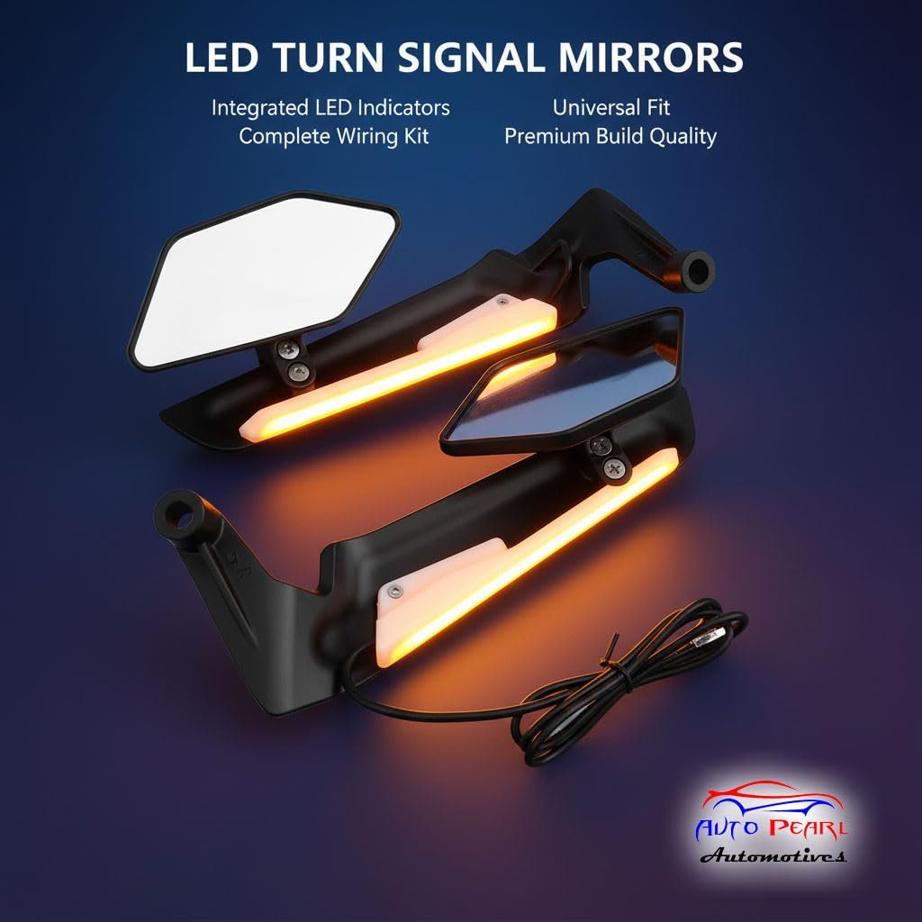 Motorcycle Black Led DRL Mirrors Set Adjustable Rotating Rear View Flip Mirror Stealth Wind Wing Side MIrror compatible with Apache RTR 160 4V (Pack of 2) - Image 5