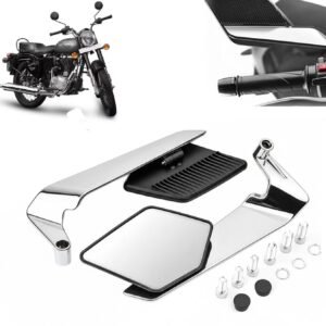 Motorcycle Chrome Mirrors Set Adjustable Rotating Rear View Flip Mirror Stealth Wind Wing Side MIrror compatible with Bullet 350 New (Pack of 2)