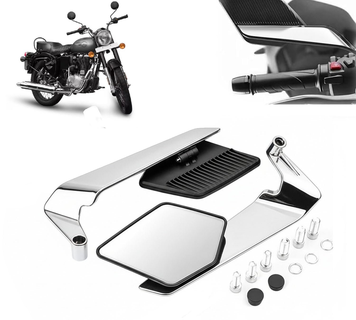 Motorcycle Chrome Mirrors Set Adjustable Rotating Rear View Flip Mirror Stealth Wind Wing Side MIrror compatible with Bullet 350 New (Pack of 2)
