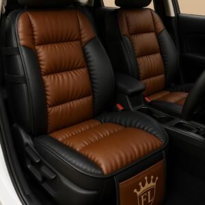 Ultra Comfort Luxury PU Leather Pack of 2 Brown Seat Cover Cushion for All The Cars,SUV,Office Chair,Home Chair-Easy Strap Fit,Pocket Flap(Universal Fit,2 Pack)
