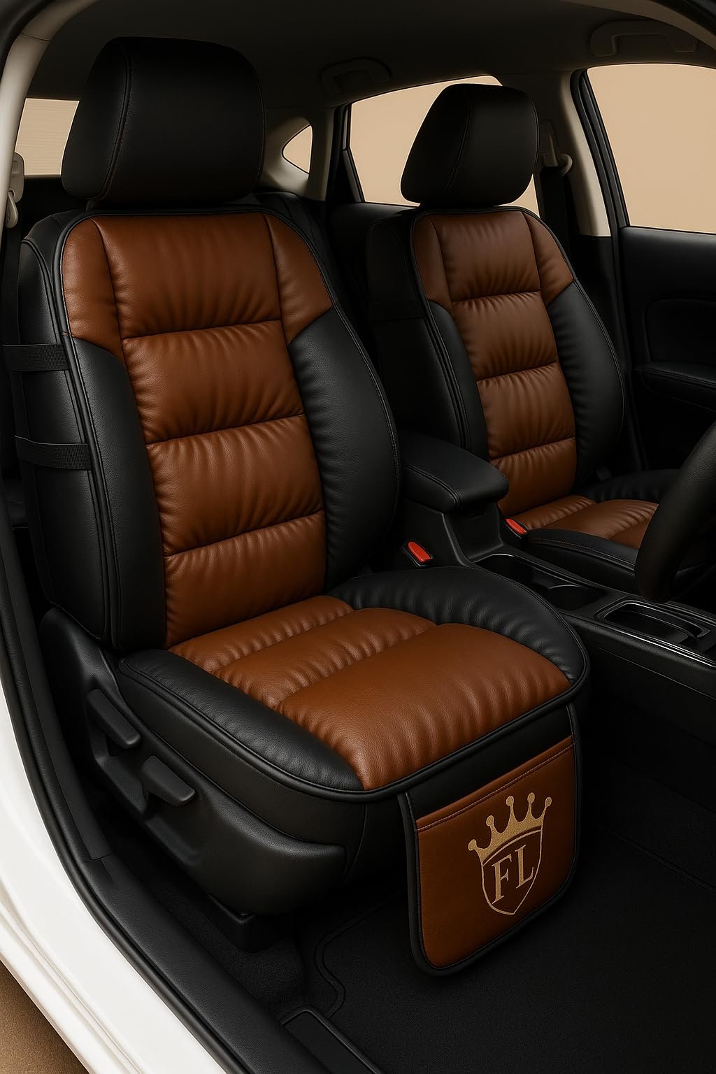 Ultra Comfort Luxury PU Leather Pack of 2 Brown Seat Cover Cushion for All The Cars,SUV,Office Chair,Home Chair-Easy Strap Fit,Pocket Flap(Universal Fit,2 Pack)