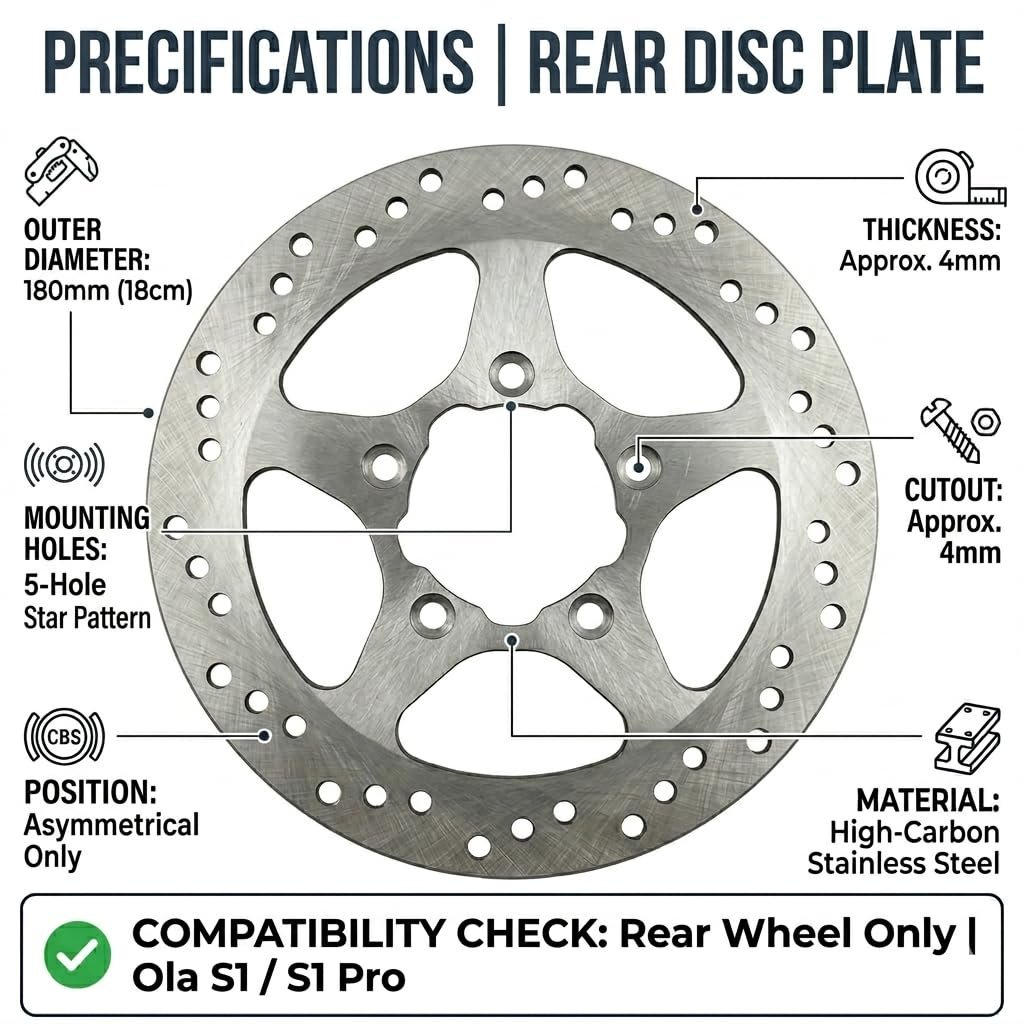 Rear Brake Disc Plate for Ola S1 & S1 Pro (Gen 1 & Gen 2) | 180mm High-Carbon Stainless Steel | 5-Bolt Star Pattern | OEM-Spec Replacement | Squeak-Free Performance - Image 2