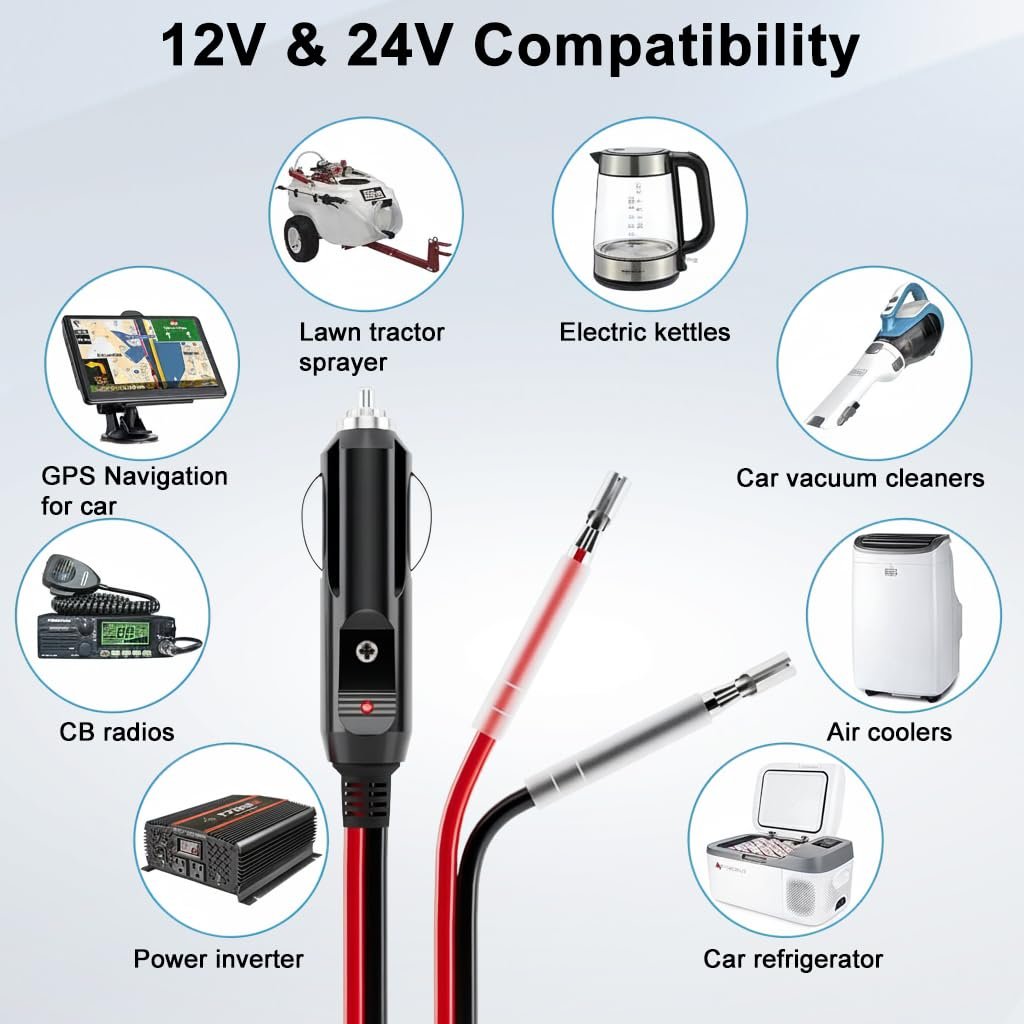 2PCS 12V/24V Car Cigarette Lighter Socket, 30cm Leads, Inline Fuse - Image 4