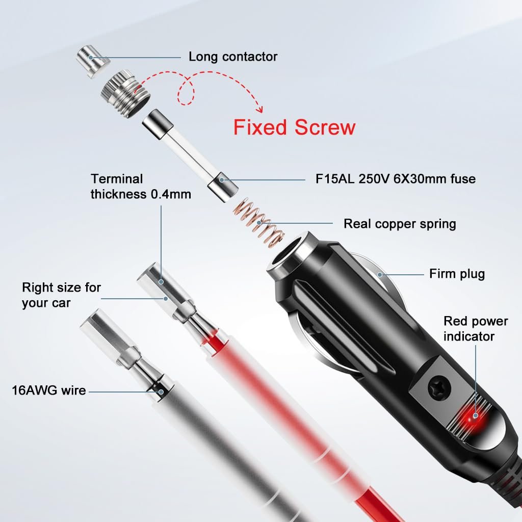 2PCS 12V/24V Car Cigarette Lighter Socket, 30cm Leads, Inline Fuse - Image 3