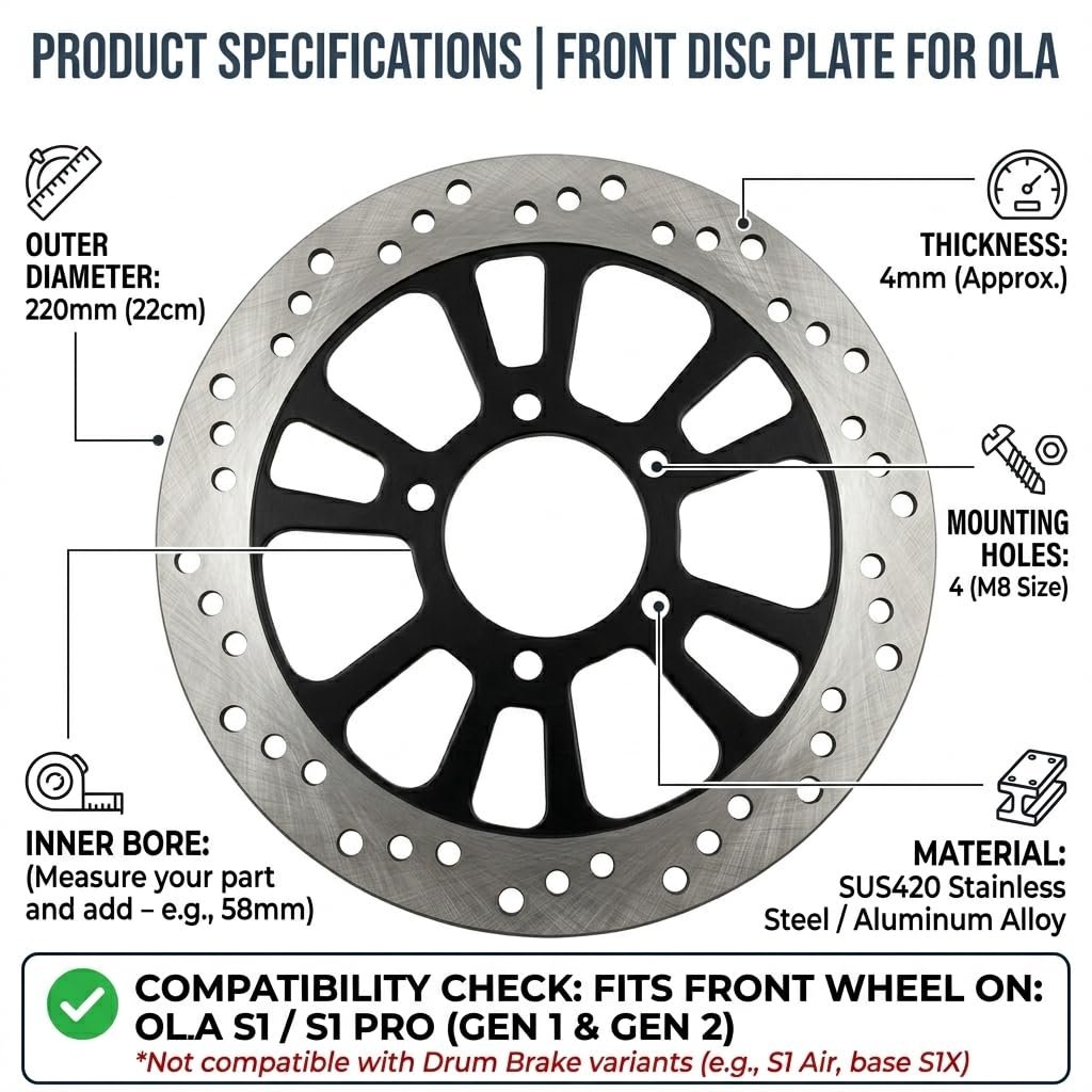 Premium Front Brake Disc Plate OLA | High-Carbon Stainless Steel Rotor | Compatible with Ola S1 & S1 Pro (Gen 1 & Gen 2) | Front Wheel Position | 220mm - Image 2