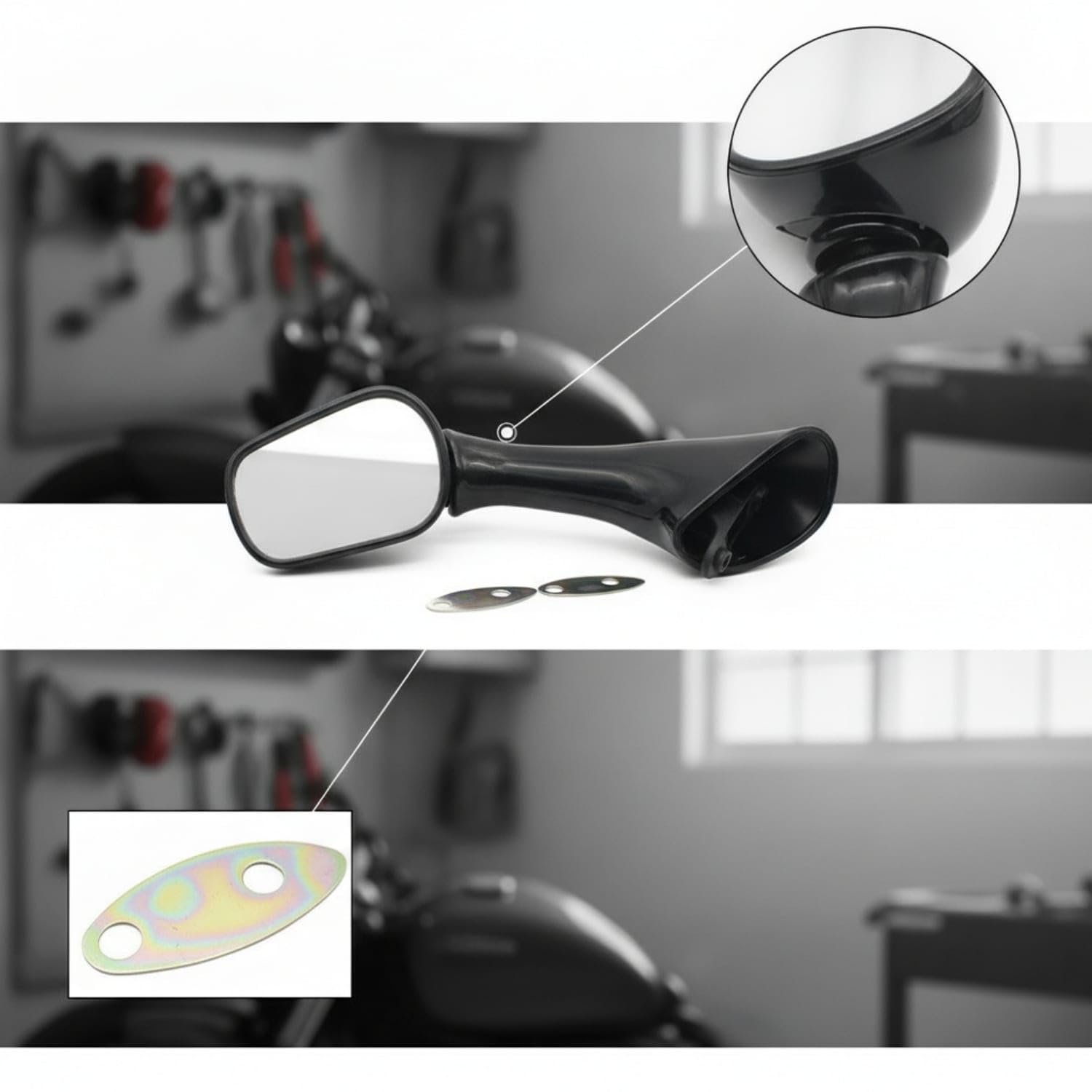 ® Glossy Black Motorcycle Mirrors with Mounting Plates Tapered Motorcycle Rearview Mirrors Angular Rear View for Motorcyclists, Garage Repairs, Rearview for| Assemblies| | & Scooter Parts & - Image 4