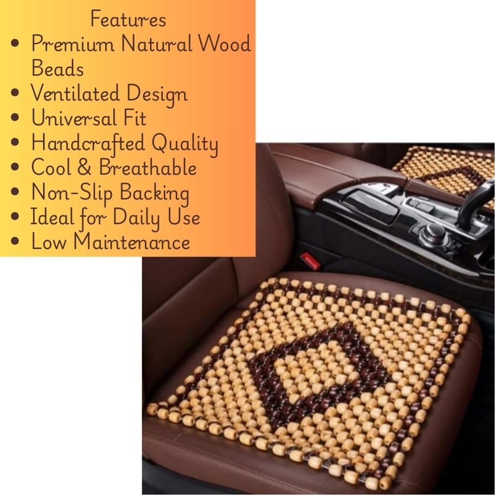 Wooden Bead Car Seat Cover 40 x 40 CM – Breathable & Massage Cushion for Car, Office & Home Seats, Back & Seat Support, (Gold) - Image 3