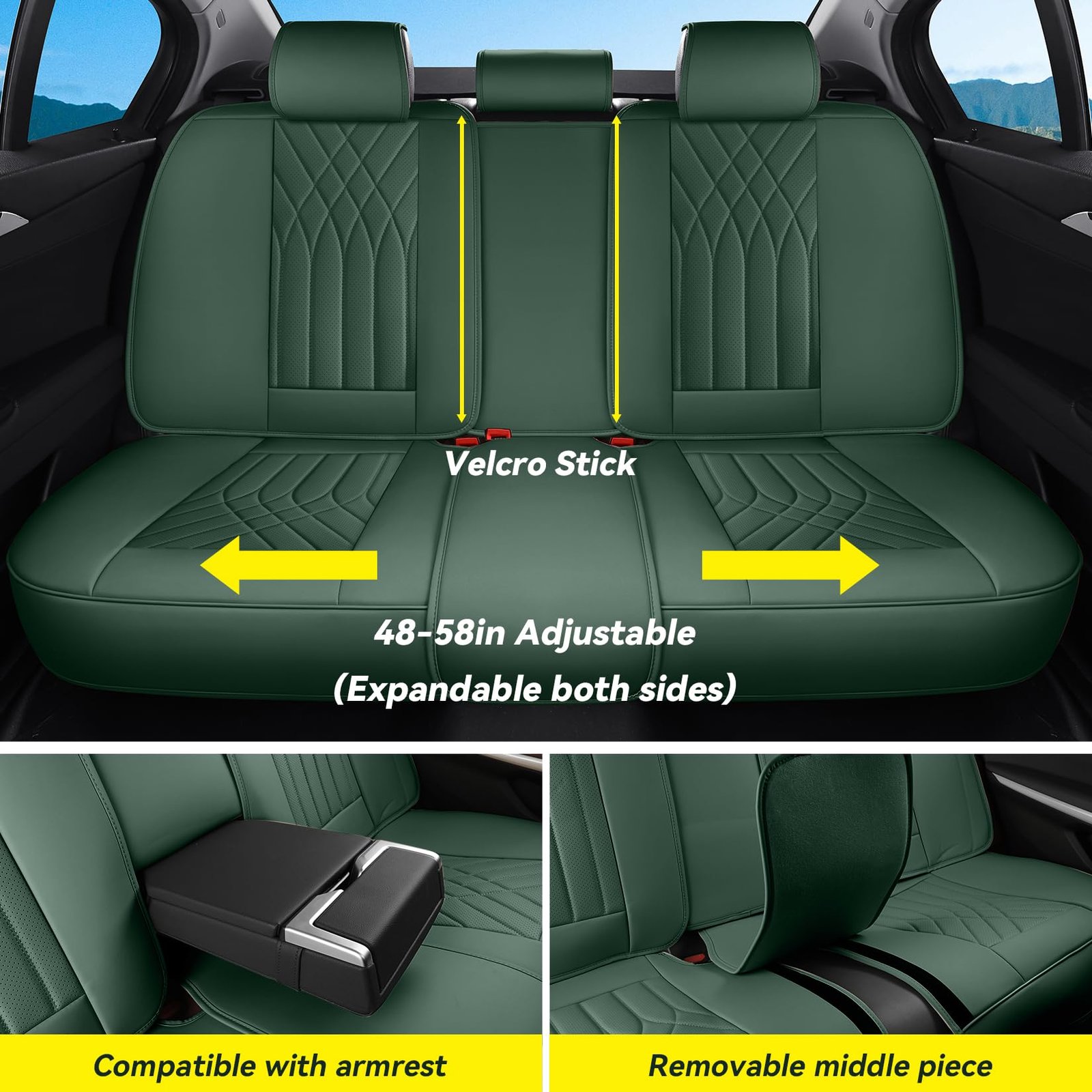 Green Car Seat Covers Full Set Universal 5-Seater Full Coverage - Image 4