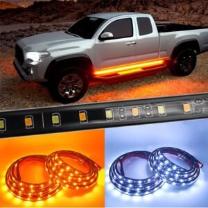 60 Inch Truck LED Running Board Light Amber Side Marker Kit Sequential Turn Signal, White Courtesy Door Lights Extended Crew Cab Led Bar Bed Light Switchback Underglow Strip