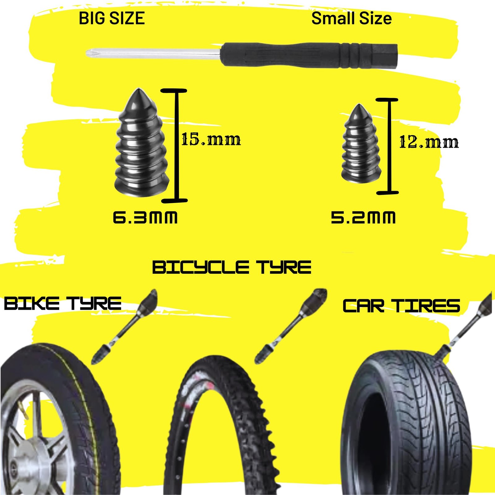 20 Pc's (10Pcs Small & 10Pcs Big Screw) Car Tire Repair Nails, Tyre Repair Rubber Capsule Kit, Self-Service Tire Repair Screws Nail, Quick Puncture Repair Tools for Car, Motorcycle, ATV, Truck - Image 7