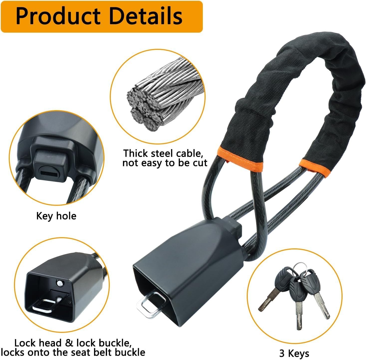 Steering Wheel Lock Anti-Theft Device The Club Steering Wheel Lock for Cars Trucks Anti Theft Car Device Car Security Anti Theft Car Steering Wheel Lock Seat Belt Lock - Image 4