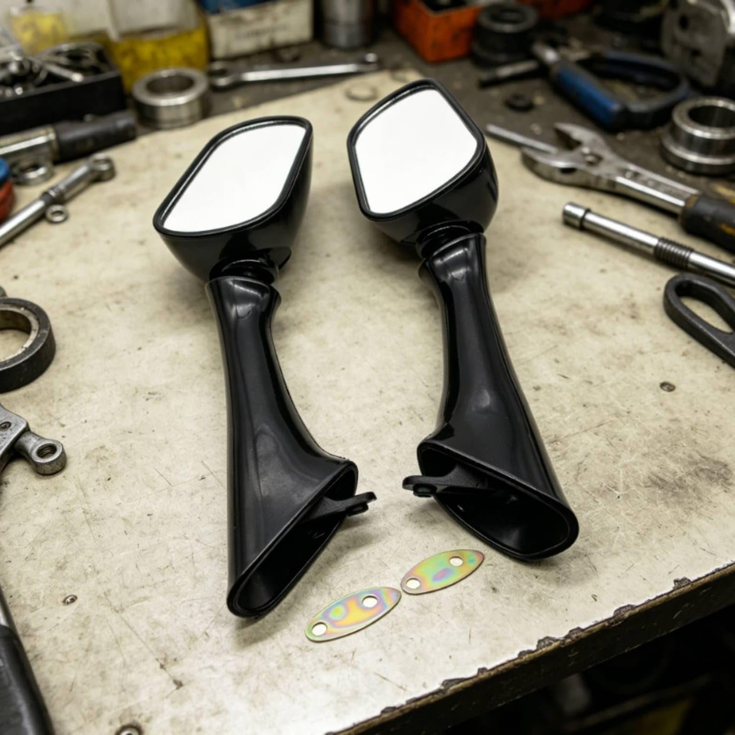 ® Glossy Black Motorcycle Mirrors with Mounting Plates Tapered Motorcycle Rearview Mirrors Angular Rear View for Motorcyclists, Garage Repairs, Rearview for| Assemblies| | & Scooter Parts & - Image 6