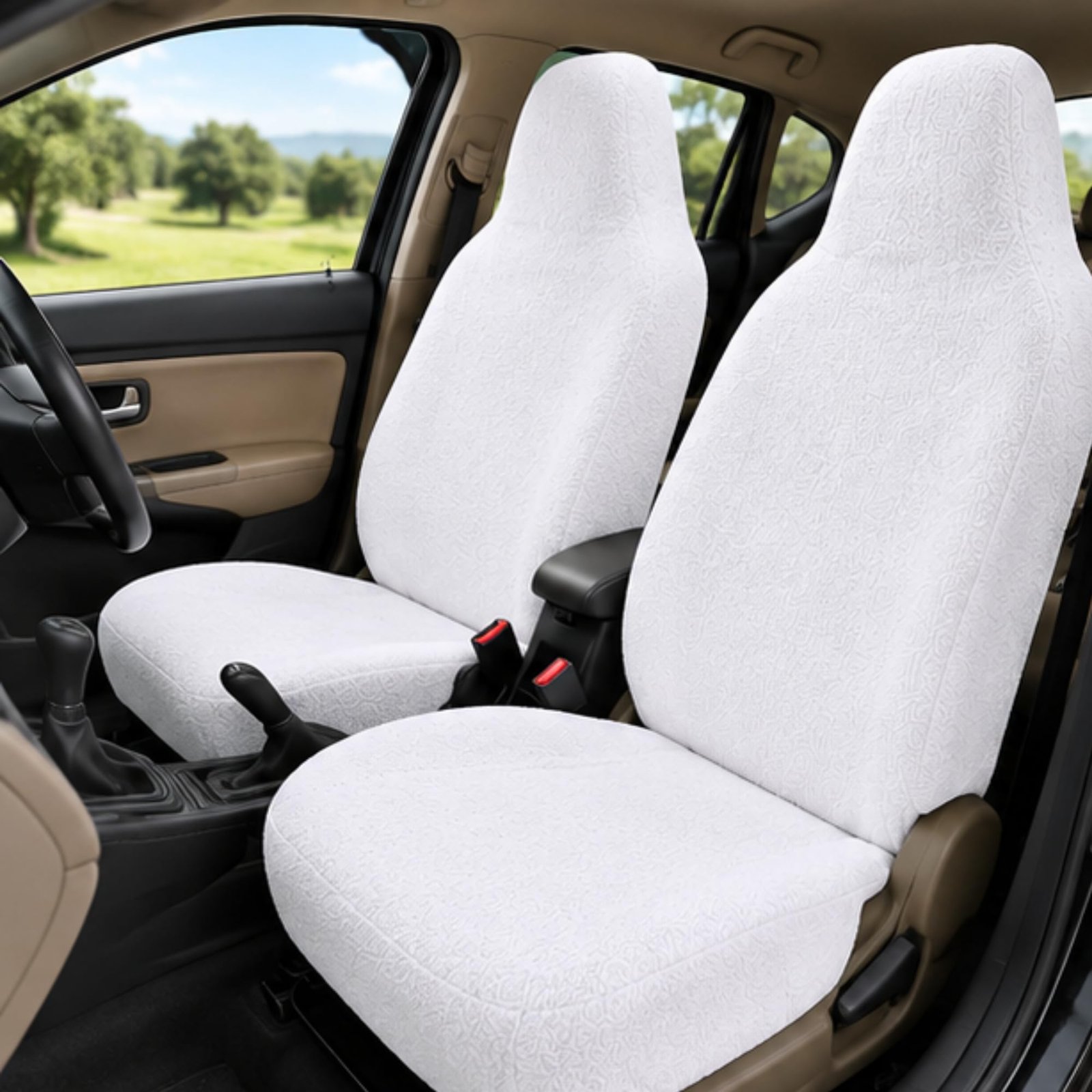 Royal Bharmal White i10 Universal Car Towel Seat Cover Set for Front & Rear Seats | 100% Cotton Terry Fabric | Sweat Absorbent Washable Soft Seat Protector | Universal Fit for Most 5 Seater Cars - Image 2