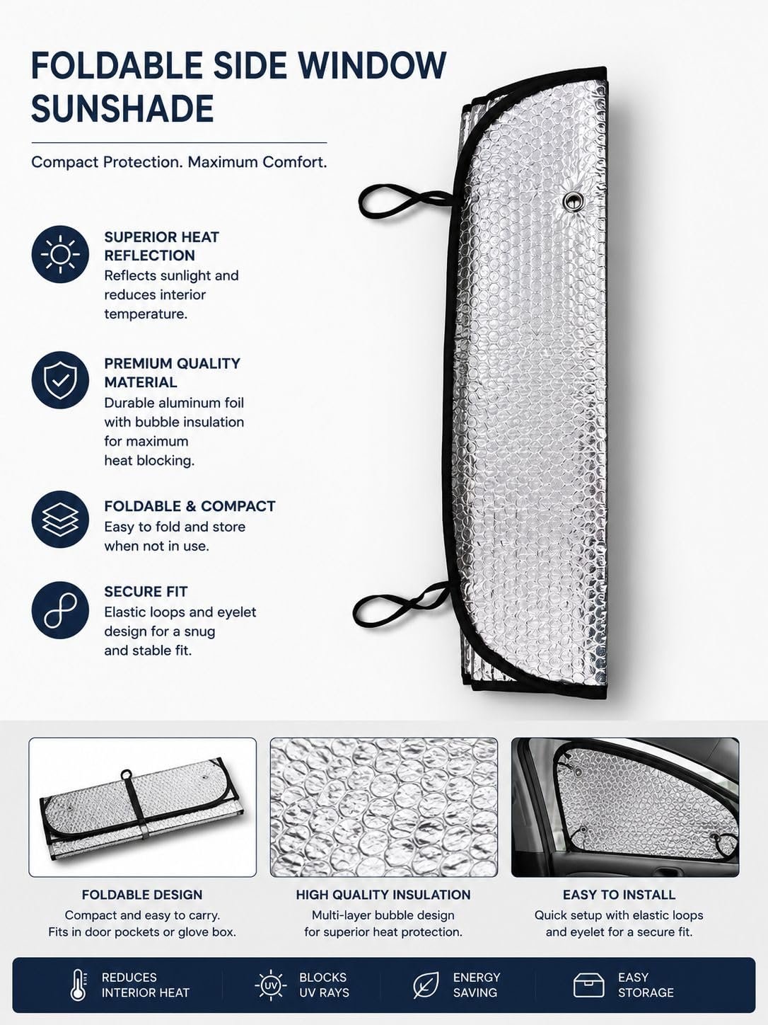 Car Sun Shade for Windshield, Reflective Silver and Blue Foldable Front Window Sunshade