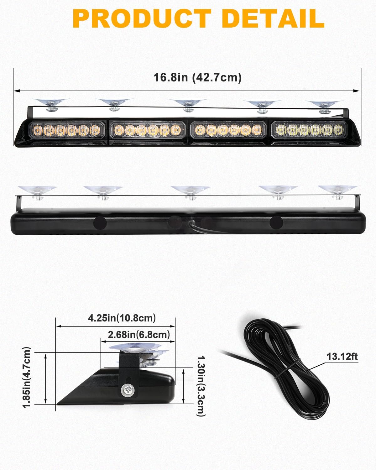 2x16.8 inch Dash Strobe Lights, 48 LED Visor Light Bars - Image 8