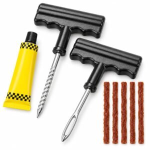 AKM Store Tyre Puncture Repair Kit for Car, Bike, Cycle | Heavy Duty T-Handle Tools | Tire Plug Kit with Rubber Cement & Repair Strips | Emergency Tool Set | Puncher