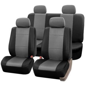 Universal Fit Seat Cover - Faux Leather (Gray/Black) (Full Set with 4 Headrest Covers)