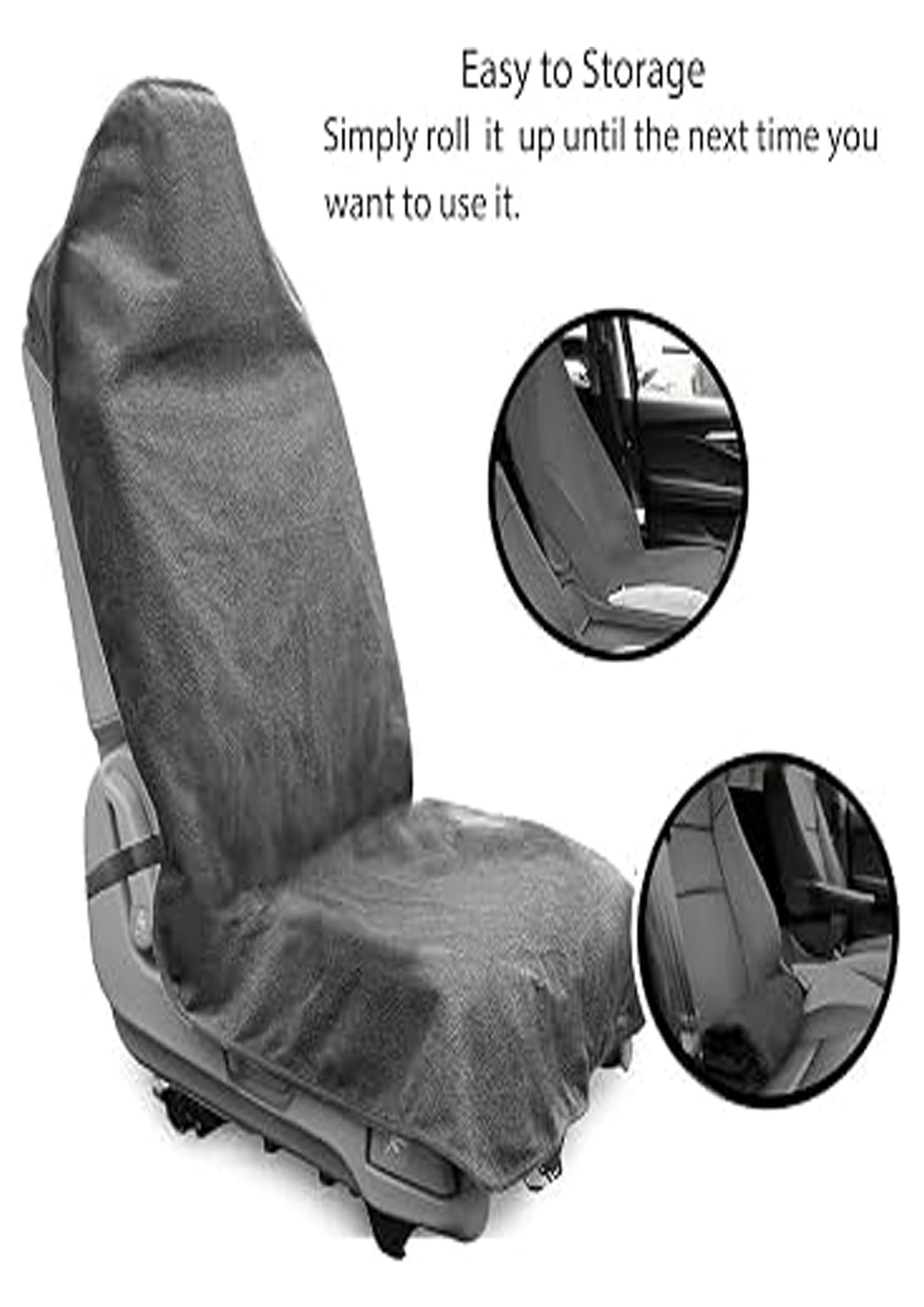 Grey Terry Cloth Car Seat Covers Full Set with Headrests - Image 2