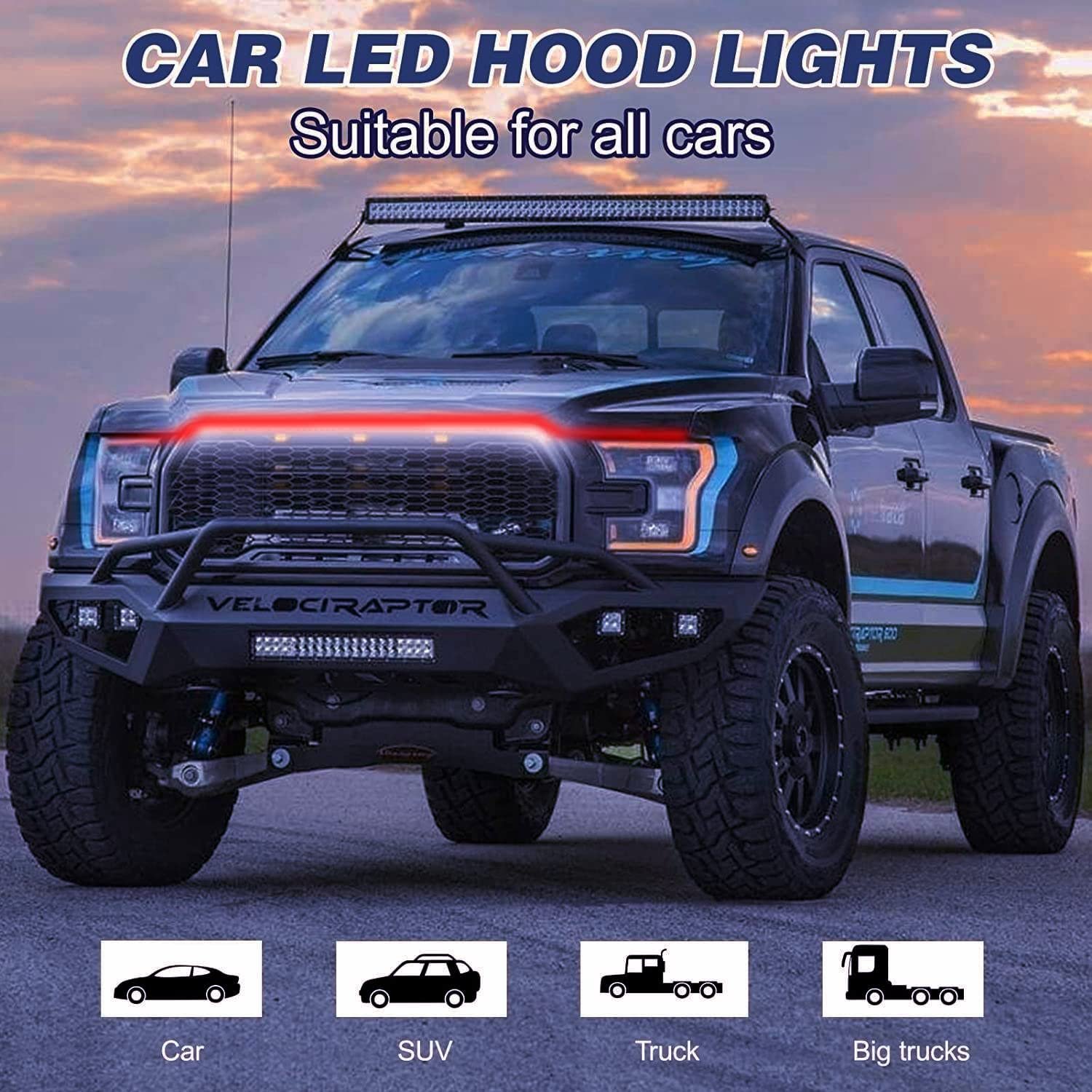 Car Hood Light, 70 Inch Auto LED Daytime Running Lights Strip, 12V Flexible Headlight Universal Engine Cover Decoration Exterior Accessories for Cars, SUVs, Trucks, Dynamic Scan Start-up Effect (Red) - Image 3