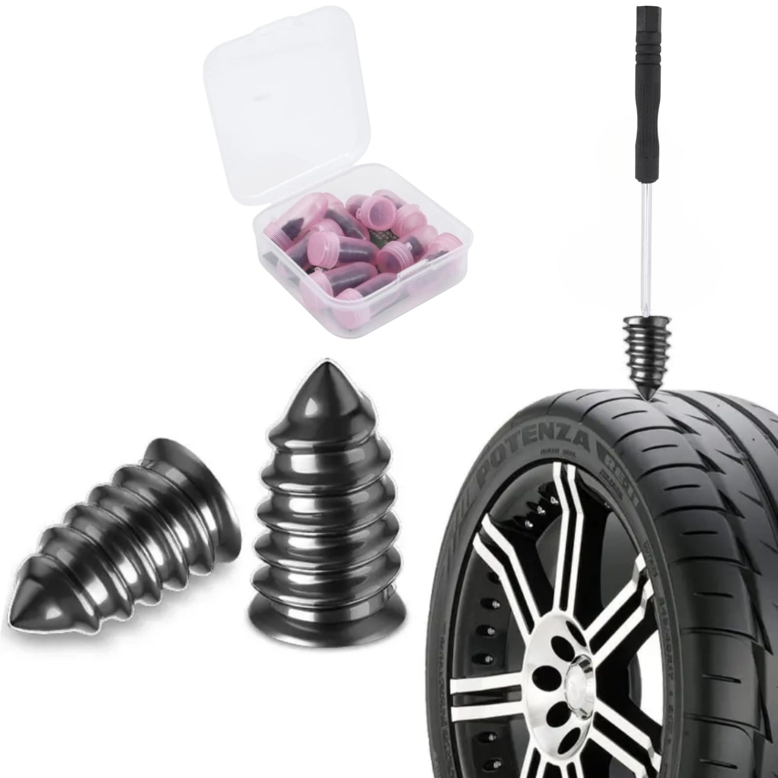 20 Pc's (10Pcs Small & 10Pcs Big Screw) Car Tire Repair Nails, Tyre Repair Rubber Capsule Kit, Self-Service Tire Repair Screws Nail, Quick Puncture Repair Tools for Car, Motorcycle, ATV, Truck
