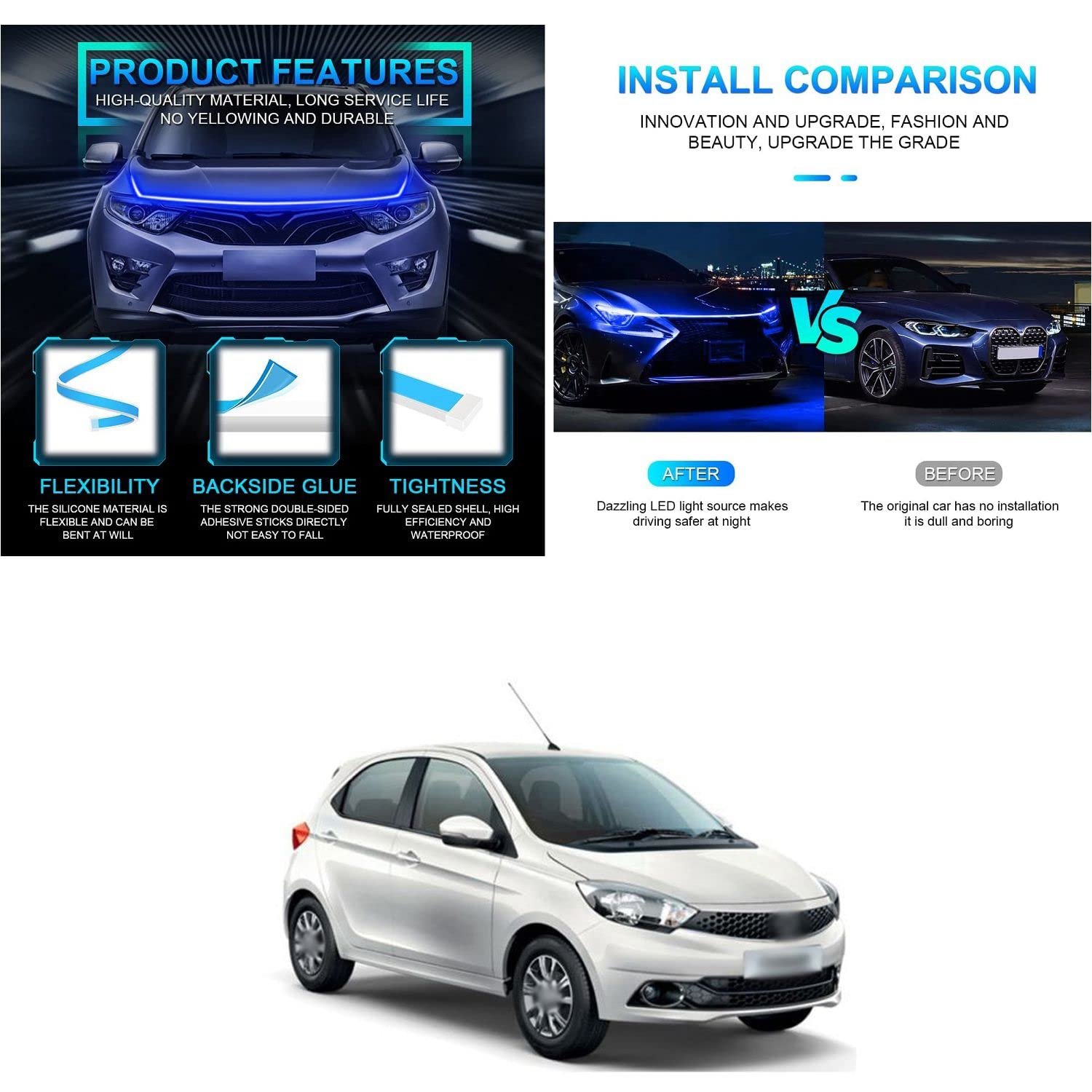 Led Daytime Running Lights For Hood Flexible Car Engine Cover Decoration UniV-ersal Auto Light Strips 12V Compatible With T-iago - Image 2