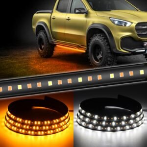 [2PCs 48-inch] Truck Lights Running Lights Board LED Strip Kit 216-SMD Amber Turn Signal Side Maker White Courtesy Lights Bar Strip for Extended Cab & Crew Cab Trucks Pickup SUV Cars Van (48")