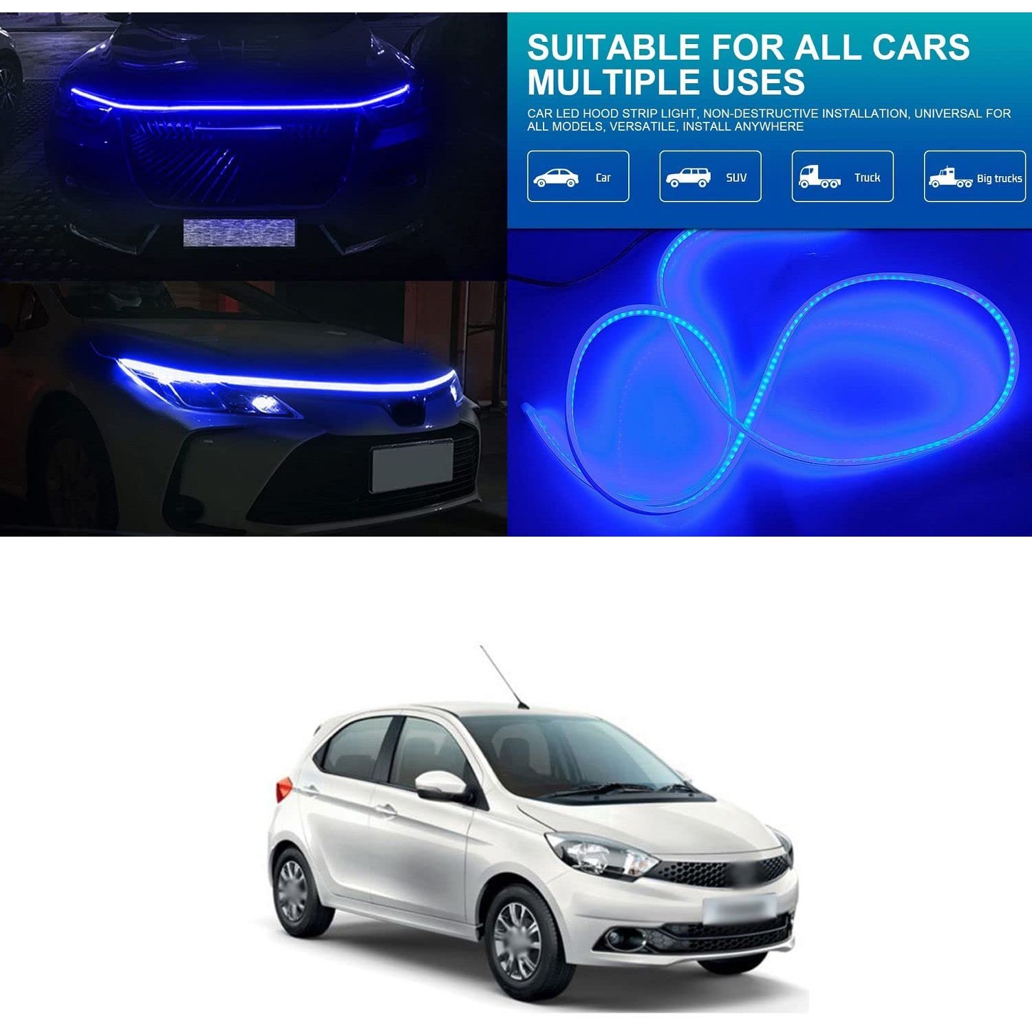 Led Daytime Running Lights For Hood Flexible Car Engine Cover Decoration UniV-ersal Auto Light Strips 12V Compatible With T-iago - Image 4