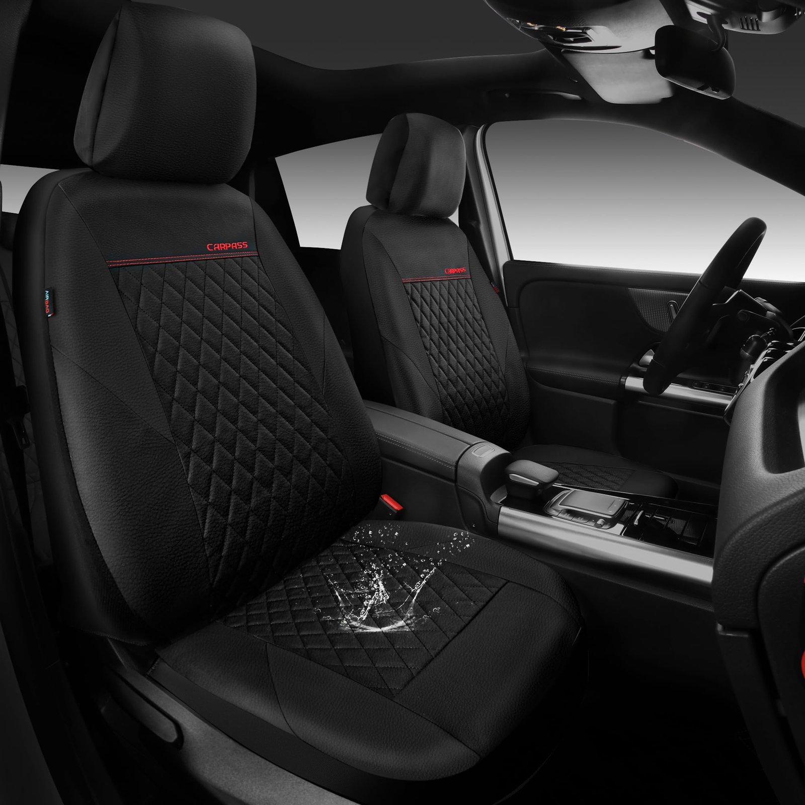 Quilting Faux Leather Seat Covers Full Set, Waterproof Black - Image 2