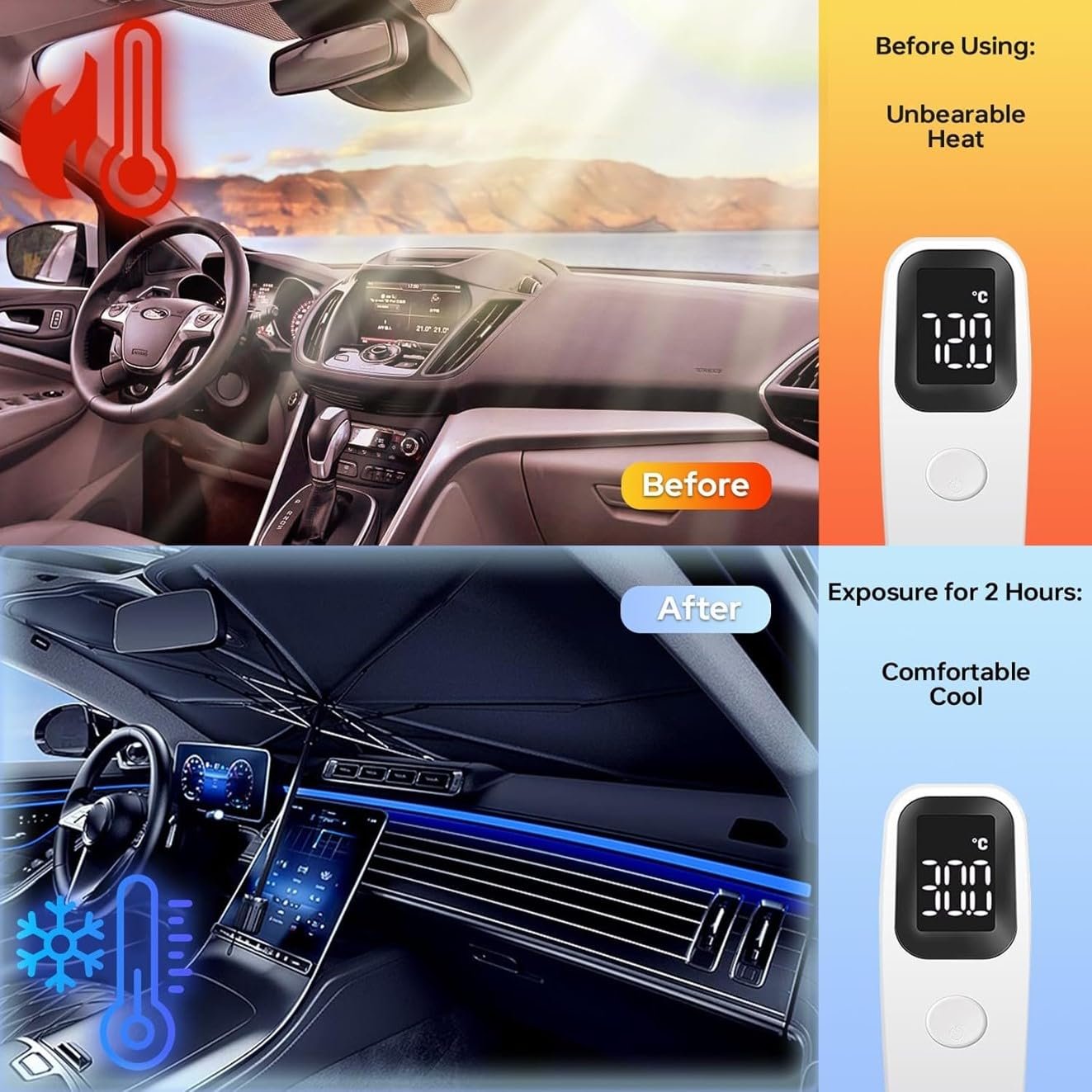 Premium Car Sun Shade Protector for Corolla Altis, Foldable Windshield Insulation Sun Shade for UV Protection Reflective Sunblocker Car Accessories for SUV, Hatchback, Sedan, and More - Image 2