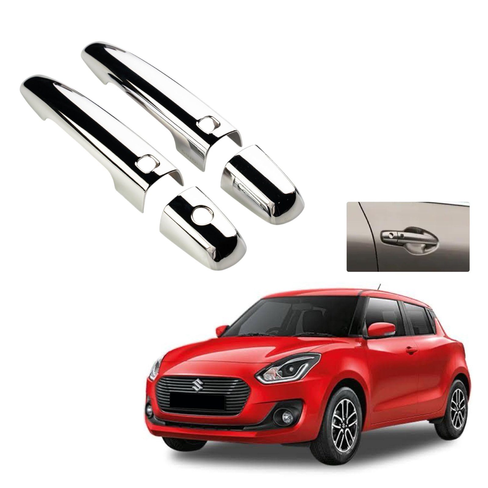 KlaasAuto Car Chrome Door Cover Handle for Swift (with Sensor) | Maruti Suzuki Compatible - 2018-2024 - Car - Complete Set of 2 Front - 2021-2022 - 2023 - KlaasAuto Accessories - Image 2