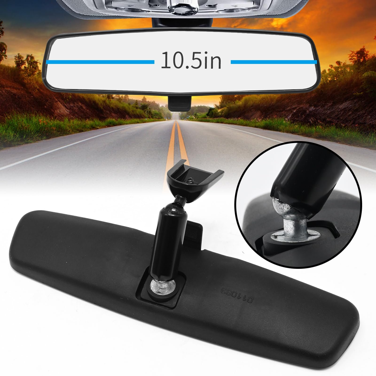 8201010F01AC 10.5" Universal Rear View Mirror, Interior Rearview Mirror Kit Replacement for Hevrolet Ford Toyota Nissan Jeep Honda Subaru Hyundai Kia Mazda Buick and More - Image 2